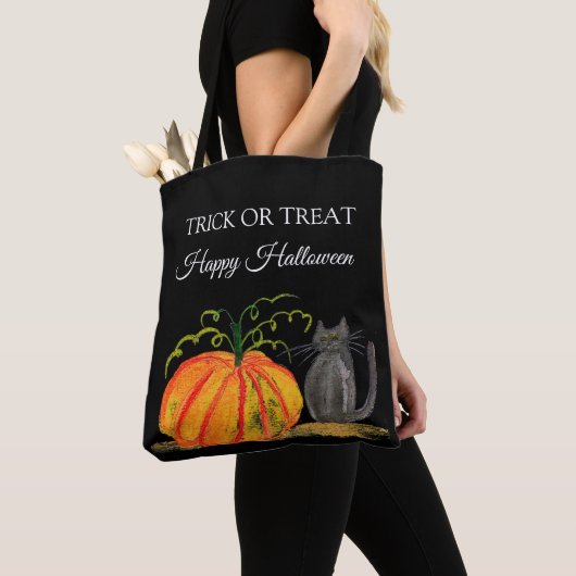 Halloween Schattige pompoen zwart cat modern Tote Bag (Dichtbij)