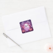 Halloween Schattige roze spook en Oranje pompoenen Vierkante Sticker (Envelop)