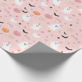 Halloween Schattige roze spook met gepersonaliseer Cadeaupapier (Hoek)