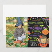 Halloween Schattige schoolbord Foto Verjaardag Kaart (Voorkant / Achterkant)