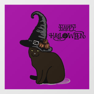 Halloween Schattige Spooky Whimsical Black Cat Paa Raamsticker