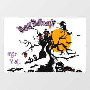 Halloween Schattige Spooky Whimsical Witch White Raamsticker