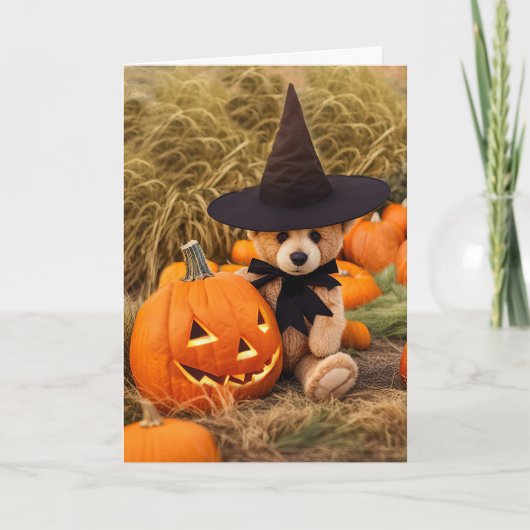 Halloween Schattige Teddy Bear en Jack O Lantern Kaart (Voorkant)