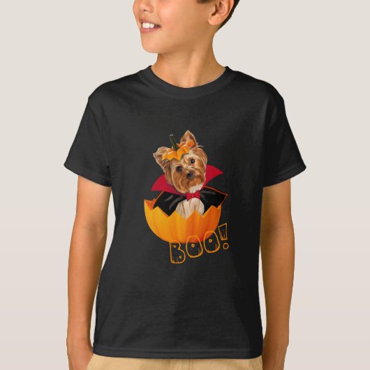 Halloween schattige Yorkshire doodpompoen Dracula T-shirt (Voorkant)