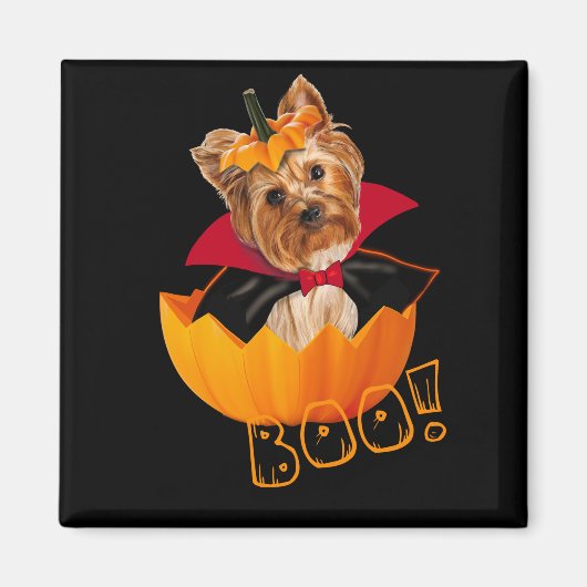 Halloween schattige Yorkshire doodpompoen Magneet (Voorkant)