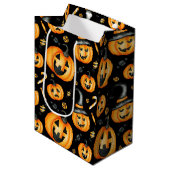 Halloween Schattige Zwart Sinaasappel Jack-o-Lante Medium Cadeauzakje (Voorkant Gekanteld)