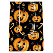 Halloween Schattige Zwart Sinaasappel Jack-o-Lante Medium Cadeauzakje (Achterkant)