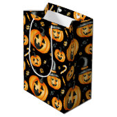 Halloween Schattige Zwart Sinaasappel Jack-o-Lante Medium Cadeauzakje (Achterkant Gekanteld)
