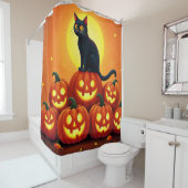 Halloween schattige zwarte kat en Jack's lantaarns Douchegordijn (In situ)