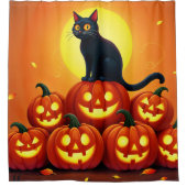 Halloween schattige zwarte kat en Jack's lantaarns Douchegordijn (Voorkant)