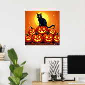 Halloween schattige zwarte kat en Jack's lantaarns Poster (Thuiskantoor)