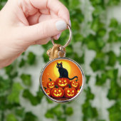 Halloween schattige zwarte kat en Jack's lantaarns Sleutelhanger (Hand)