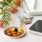 Halloween schattige zwarte kat en Jack's lantaarns Sleutelhanger (Zijkant)