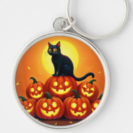 Halloween schattige zwarte kat en Jack's lantaarns Sleutelhanger