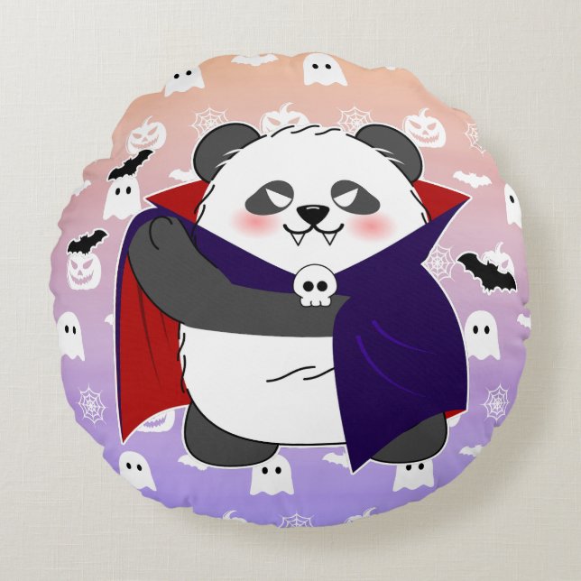 Halloween Schattigee Baby Panda Dracula Vampire Rond Kussen (Voorkant)