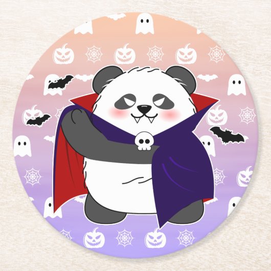 Halloween Schattigee Baby Panda Dracula Vampire Ronde Kartonnen Onderzetter (Voorkant)