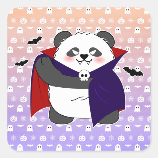 Halloween Schattigee Baby Panda Dracula Vampire Vierkante Sticker (Voorkant)