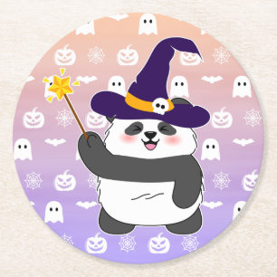Halloween Schattigee Baby Panda toverstaf toversta Ronde Kartonnen Onderzetter