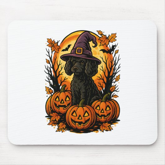 Halloween Schattigee Black Poodle Witch Pet Pompoe Muismat (Voorkant)