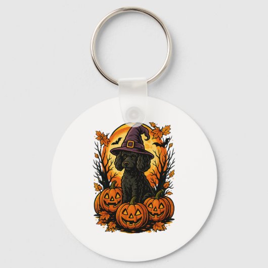 Halloween Schattigee Black Poodle Witch Pet Pompoe Sleutelhanger (Voorkant)