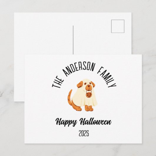 Halloween Schattigee Dog Ghost Kostuum Gepersonali Feestdagenkaart (Voorkant / Achterkant)
