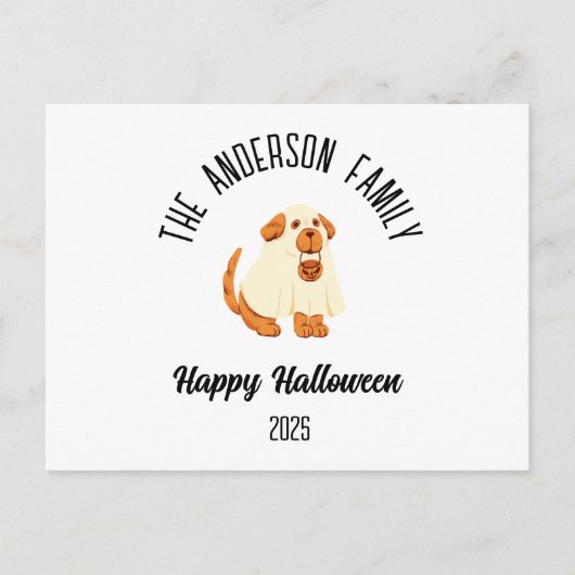Halloween Schattigee Dog Ghost Kostuum Gepersonali Feestdagenkaart (Voorkant)