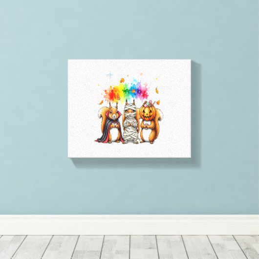 Halloween Schattigee Eekhoorns Kostuum Canvas Afdruk (Insitu (Houten vloer))