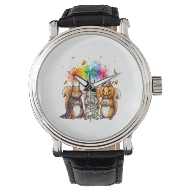 Halloween Schattigee Eekhoorns Kostuum Horloge (Voorkant)