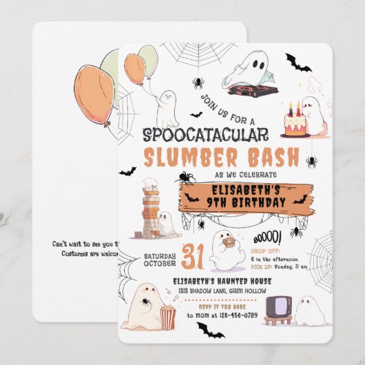 Halloween Schattigee Geesten Slumber Party Kaart (Voorkant / Achterkant)