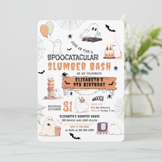 Halloween Schattigee Geesten Slumber Party Kaart (Staand voorkant)