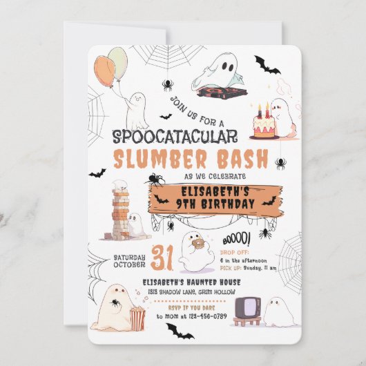 Halloween Schattigee Geesten Slumber Party Kaart (Voorkant)