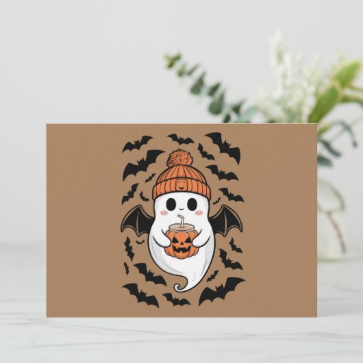 Halloween Schattigee Ghost Herfst Spooky Season Gi Kaart (Staand voorkant)
