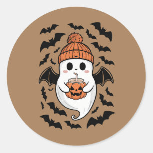 Halloween Schattigee Ghost Herfst Spooky Season Gi Ronde Sticker
