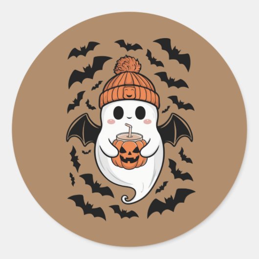 Halloween Schattigee Ghost Herfst Spooky Season Gi Ronde Sticker (Voorkant)