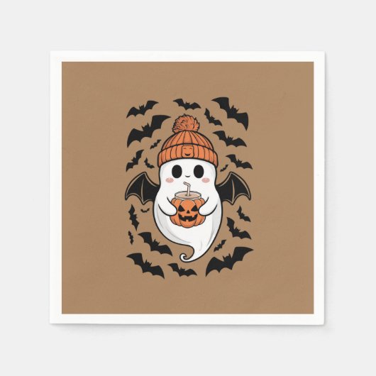 Halloween Schattigee Ghost Herfst Spooky Season Gi Servet (Voorkant)