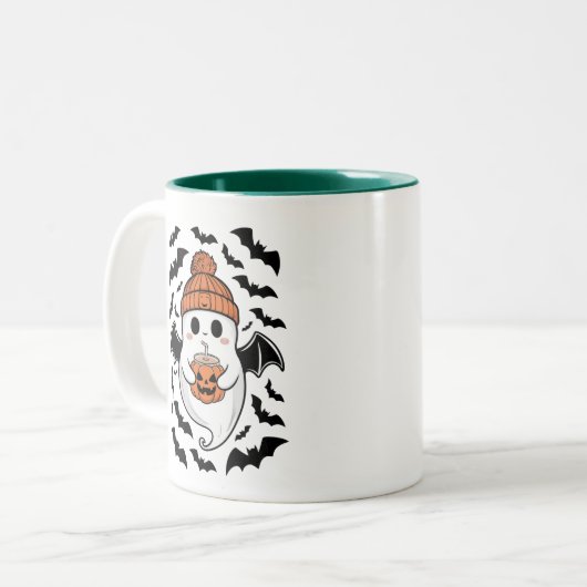 Halloween Schattigee Ghost Herfst Spooky Season Gi Tweekleurige Koffiemok (Voorkant links)