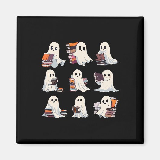 Halloween Schattigee Ghost Lees meer Boeken Spooky Magneet (Voorkant)