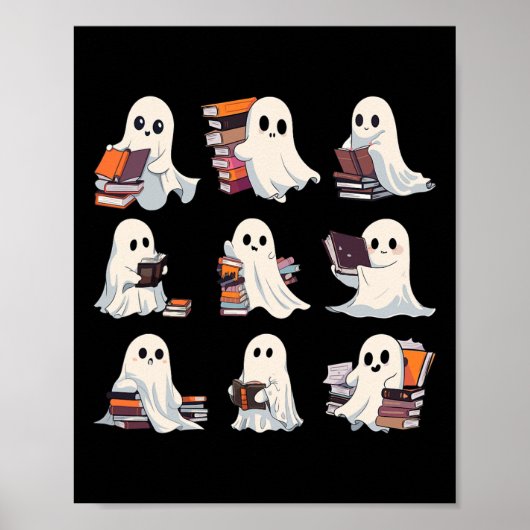 Halloween Schattigee Ghost Lees meer Boeken Spooky Poster (Voorkant)