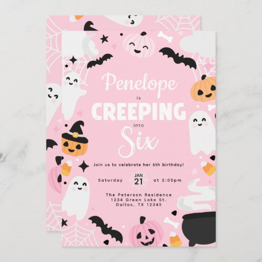 Halloween Schattigee Ghost Pumpkin 6e verjaardagsf Kaart (Voorkant / Achterkant)