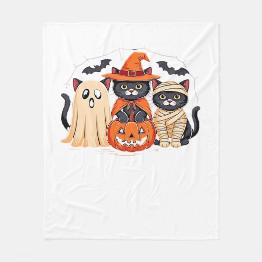 Halloween Schattigee Ghost Pumpkin Cat Classic T-S Fleece Deken (Voorkant)