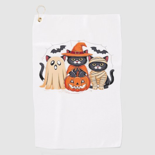 Halloween Schattigee Ghost Pumpkin Cat Classic T-S Golfhanddoek (Voorkant)