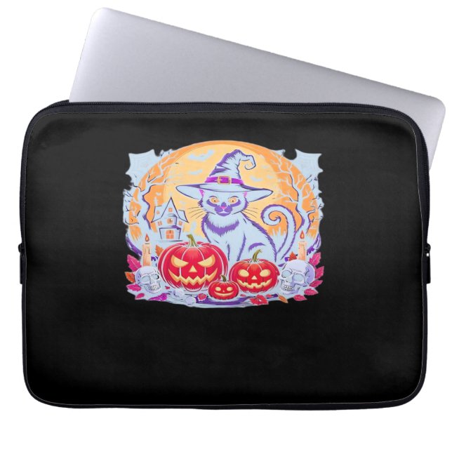 Halloween Schattigee Ghost Pumpkin Cat Classic T-s Laptop Sleeve (Voorkant)