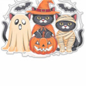 Halloween Schattigee Ghost Pumpkin Cat Classic T-S Sticker (Voorkant)