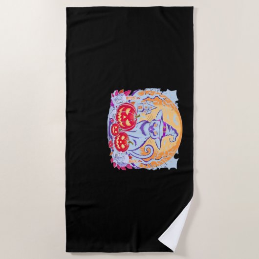 Halloween Schattigee Ghost Pumpkin Cat Classic T-s Strandlaken (Voorkant)