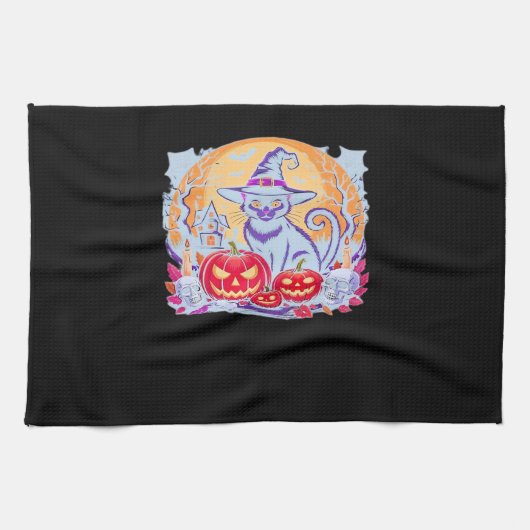 Halloween Schattigee Ghost Pumpkin Cat Classic T-s Theedoek (Horizontaal)
