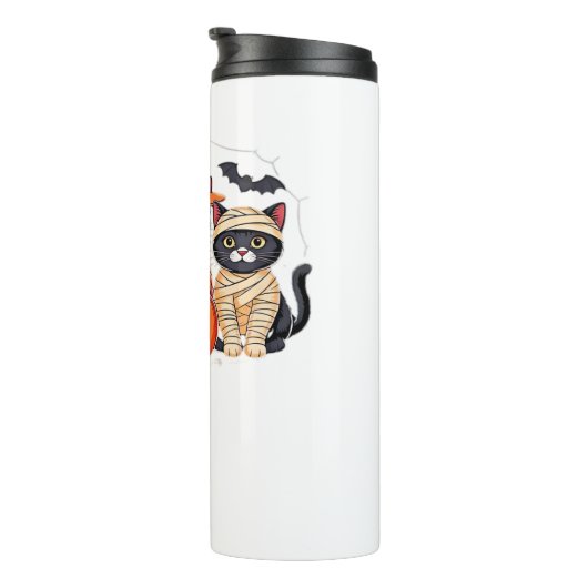 Halloween Schattigee Ghost Pumpkin Cat Classic T-S Thermosbeker (Geroteerd rechts)