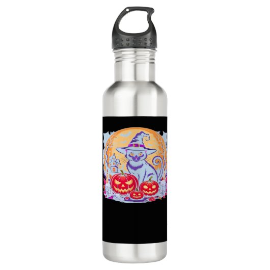 Halloween Schattigee Ghost Pumpkin Cat Classic T-s Waterfles (Voorkant)