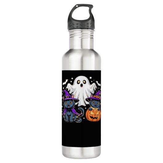 Halloween Schattigee Ghost Pumpkin Cat Classic T-S Waterfles (Voorkant)