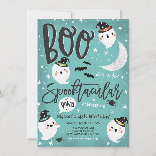 Halloween Schattigee Ghost Verjaardagsfeest Spookt Kaart (Voorkant)