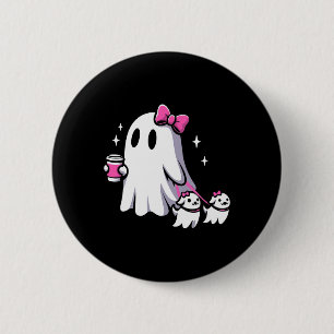 Halloween Schattigee Ghost Walking Dog Spooky Pink Ronde Button 5,7 Cm